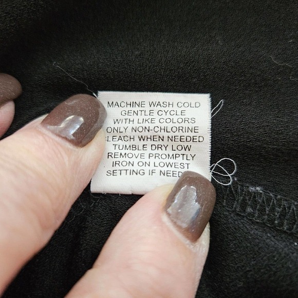 NY Collection Shirt XL Black Stretch Knit With Small Silver Buttons V Neck Ties - Picture 7 of 9